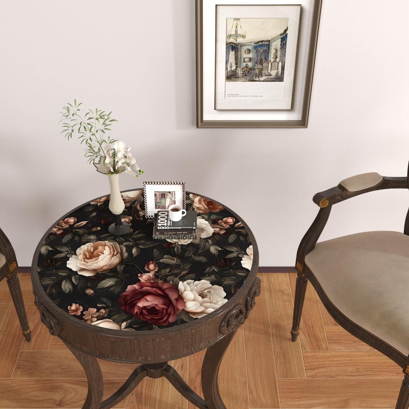 Laatse Dark Floral Wallpaper Peel and Stick, Vintage Black/White/Red Rose Contact Paper 17.5" x 393" , Retro Flowers Wall Paper Self Adhesive Waterproof Removable for Room Shelves Cabinet Drawer Table Decor - Image 5