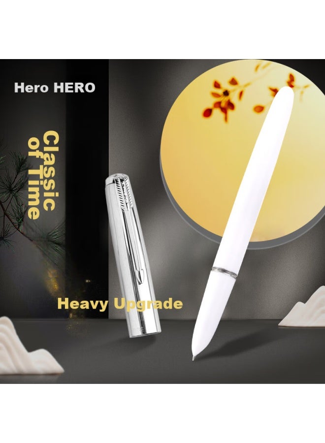 هيرو Hero [back-to Gift] قلم حبر ساحر 616 ترقية قلم حبر للطلاب، أبيض، قلم حبر إيريديوم للكتابة اليومية وممارسة الخط، رأس F - Image 1
