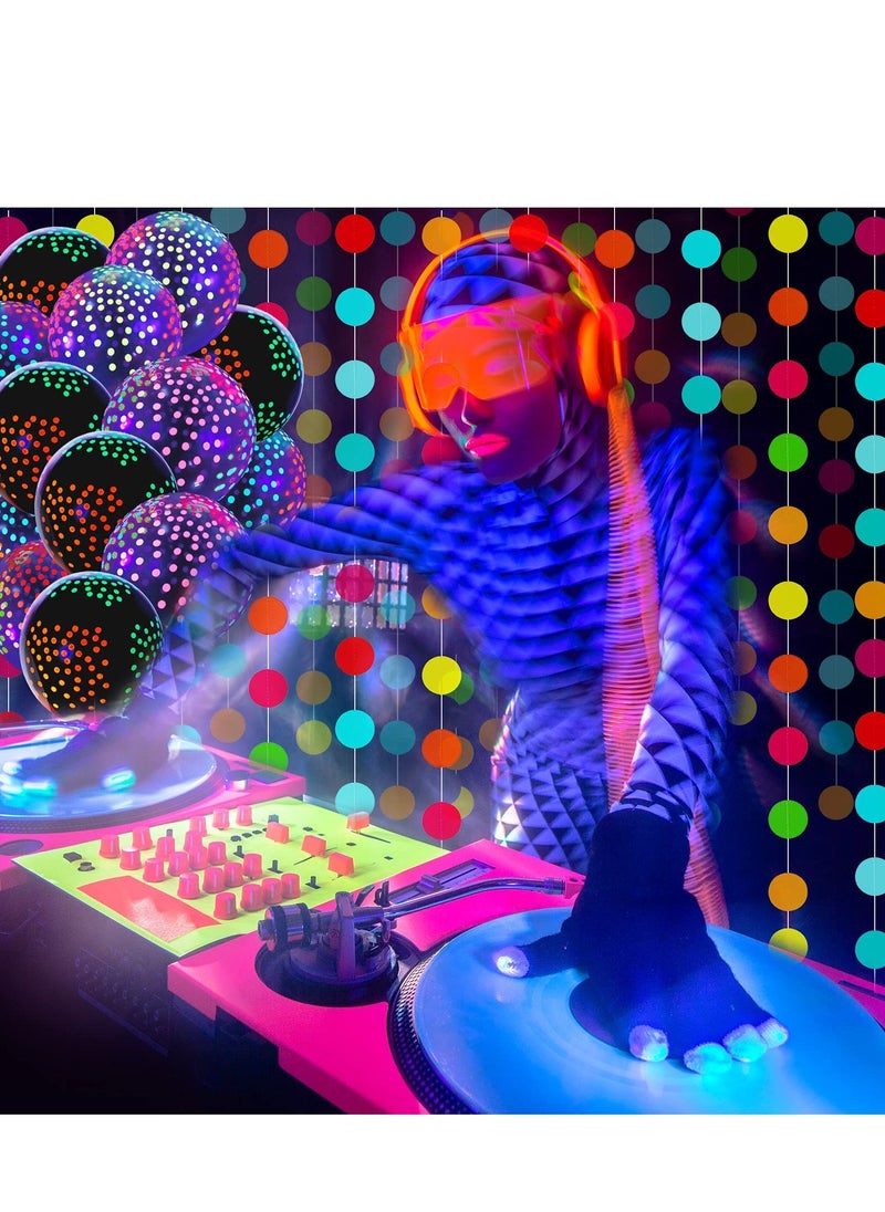 KASTWAVE 40 Pieces Neon Balloons Glow in the Dark, Glow in the Dark Neon Party Supplies, 12 Inch Black Light Polka Dot Latex Balloons and 4 meter Neon Paper Polka Dot Garland (Black, White) - Image 2