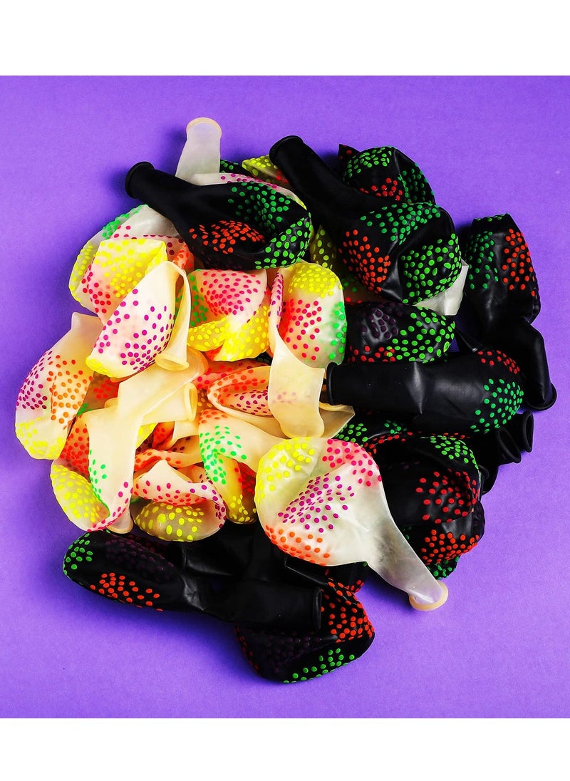 KASTWAVE 40 Pieces Neon Balloons Glow in the Dark, Glow in the Dark Neon Party Supplies, 12 Inch Black Light Polka Dot Latex Balloons and 4 meter Neon Paper Polka Dot Garland (Black, White) - Image 5