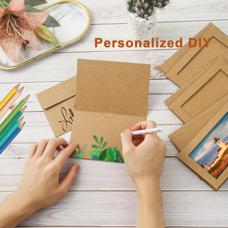Silunkia 60 Packs Brown Photo Frame Cards and Envelopes for 4 x 6 Picture, Paper Picture Frames and Self Seal Envelopes for Birthday Christmas Wedding Invitations Graduations Classroom - Image 4