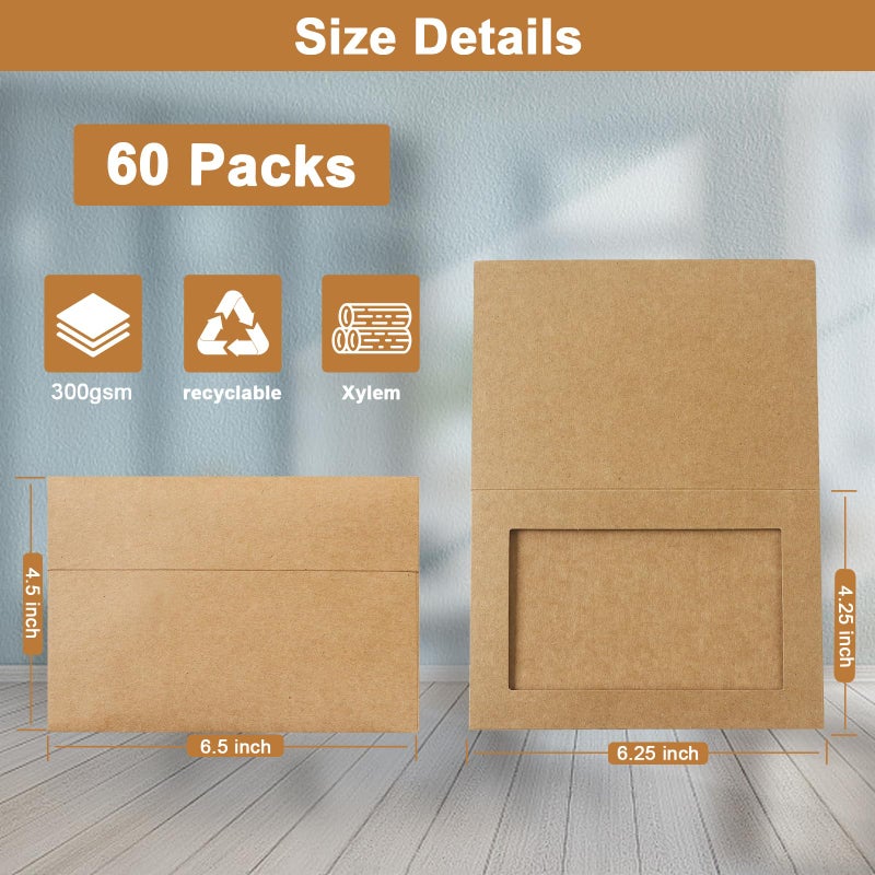 Silunkia 60 Packs Brown Photo Frame Cards and Envelopes for 4 x 6 Picture, Paper Picture Frames and Self Seal Envelopes for Birthday Christmas Wedding Invitations Graduations Classroom - Image 2