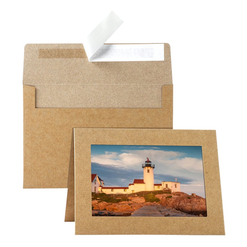 Silunkia 60 Packs Brown Photo Frame Cards and Envelopes for 4 x 6 Picture, Paper Picture Frames and Self Seal Envelopes for Birthday Christmas Wedding Invitations Graduations Classroom - Image 1