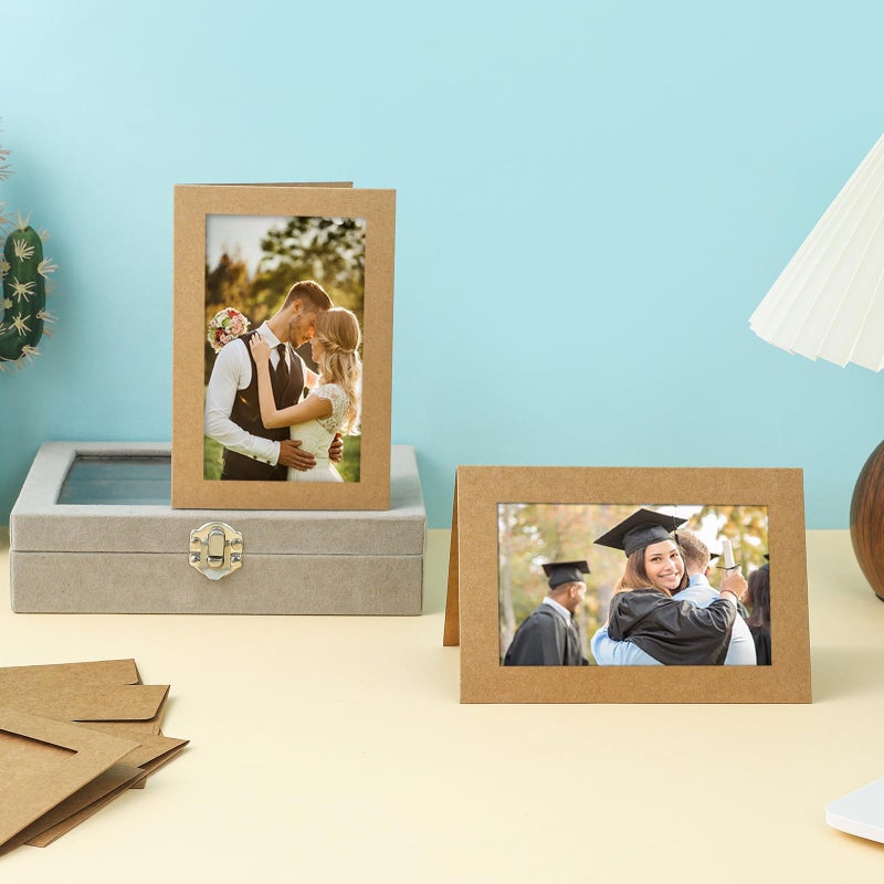 Silunkia 60 Packs Brown Photo Frame Cards and Envelopes for 4 x 6 Picture, Paper Picture Frames and Self Seal Envelopes for Birthday Christmas Wedding Invitations Graduations Classroom - Image 3