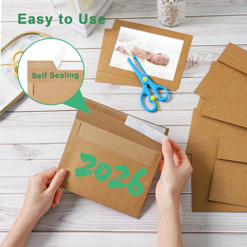Silunkia 60 Packs Brown Photo Frame Cards and Envelopes for 4 x 6 Picture, Paper Picture Frames and Self Seal Envelopes for Birthday Christmas Wedding Invitations Graduations Classroom - Image 5