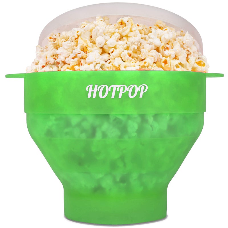 The Original Hotpop Microwave Popcorn Popper Silicone Popcorn Maker Collapsible Bowl BPAFree and Dishwasher Safe 20 Colors Available Transparent Green