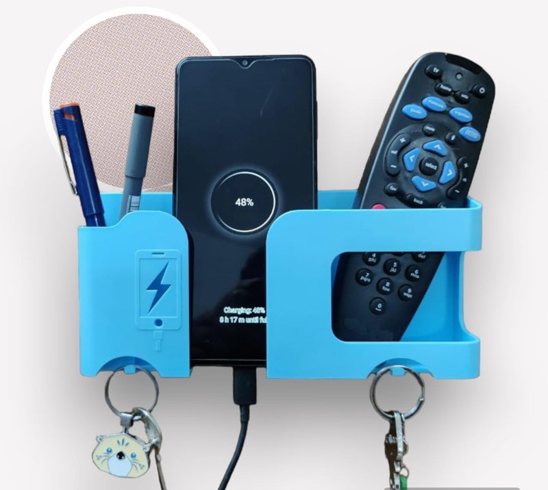 GEOCARTER Wall Mobile Holder | Multi-Purpose Mobile Stand for Wall | Remote Holder & Mobile Charging Stand | Phone Holder for Charging | Kitchen Organizer Rack Mounted | Useful Gadget-Blue - Image 1