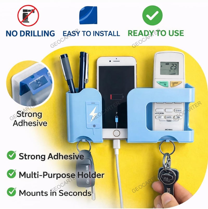 GEOCARTER Wall Mobile Holder | Multi-Purpose Mobile Stand for Wall | Remote Holder & Mobile Charging Stand | Phone Holder for Charging | Kitchen Organizer Rack Mounted | Useful Gadget-Blue - Image 5