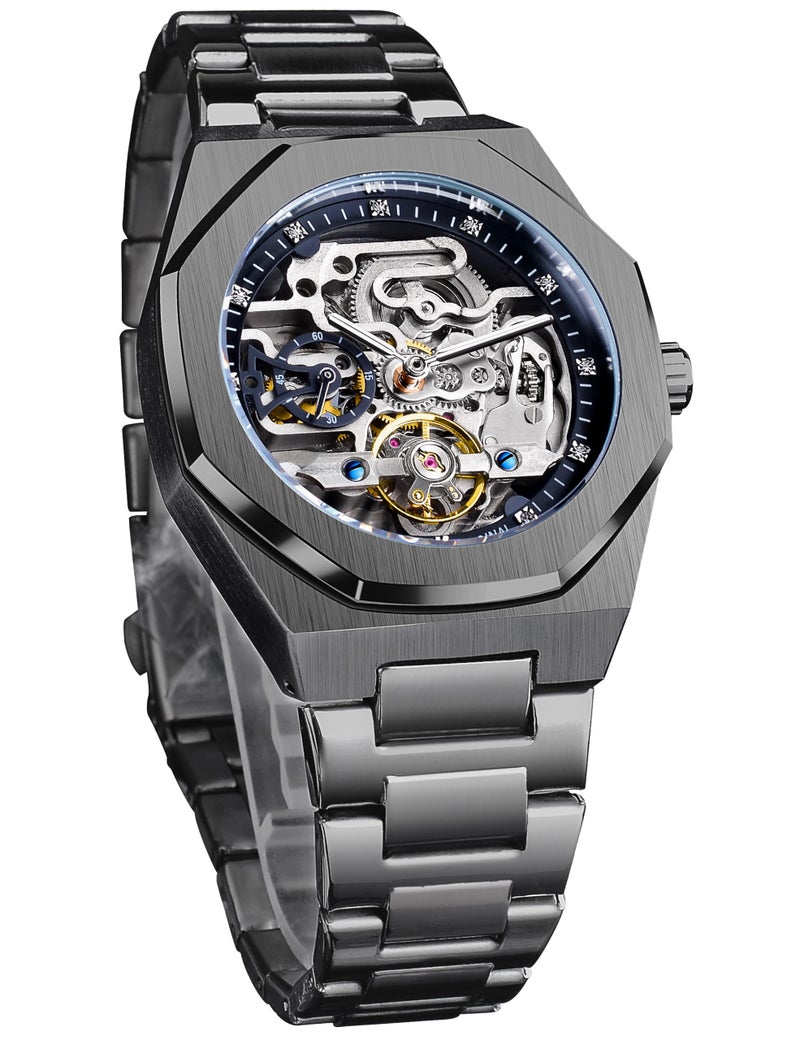 FORSINING Vintage Watch for Men Engraved Automatic SelfWind Mechanical Big Dial Luminous Moon Phase Golden Hollow Tattoo Pattern Wrist Watches Mechanical - Image 3