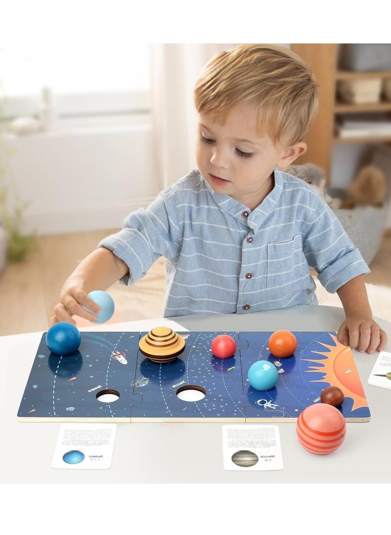 Wooden Solar System Model Board Montessori Toys Planets Puzzle Science STEM Space Learning for Kids 4-8 with 3D Planets Models Preschool Educational Gift for Boys Girls - Image 2