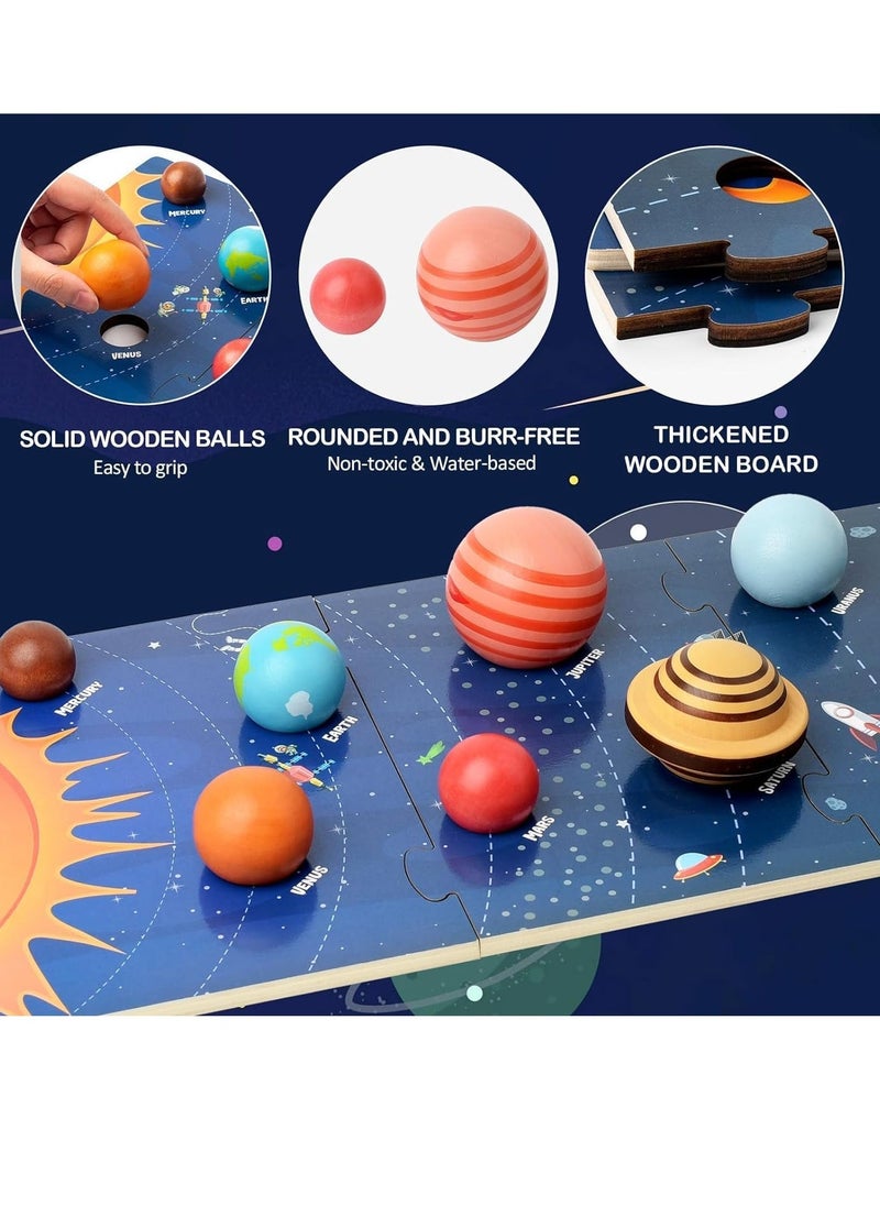 Wooden Solar System Model Board Montessori Toys Planets Puzzle Science STEM Space Learning for Kids 4-8 with 3D Planets Models Preschool Educational Gift for Boys Girls - Image 3