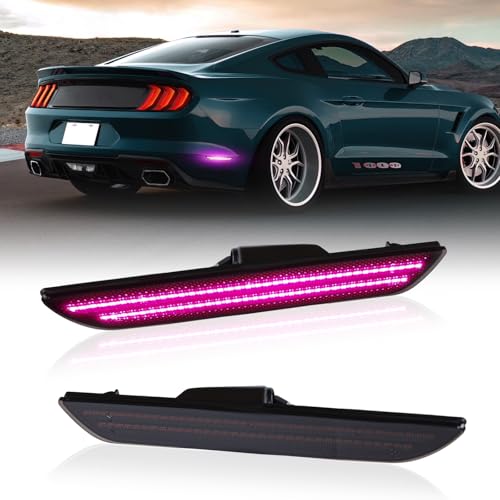 DERMOKA LED Side Marker Lights Rear Bumper Marker Lamp Reflectors for Ford Mustang 2015-2023, Smoked Len(Pink Purple) - Image 1