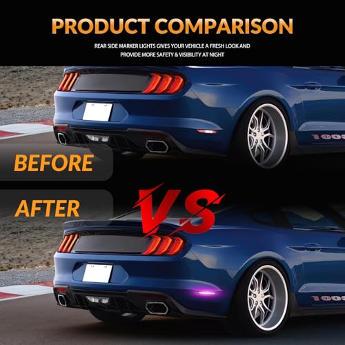 DERMOKA LED Side Marker Lights Rear Bumper Marker Lamp Reflectors for Ford Mustang 2015-2023, Smoked Len(Pink Purple) - Image 4