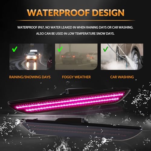 DERMOKA LED Side Marker Lights Rear Bumper Marker Lamp Reflectors for Ford Mustang 2015-2023, Smoked Len(Pink Purple) - Image 5