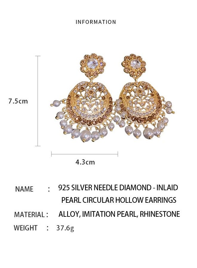 Ethnic Indian Jhumka Earrings for Ladies, Gold Plated Pearl & Crystal Statement Earrings, Traditional Lightweight Wedding Earrings - Image 4