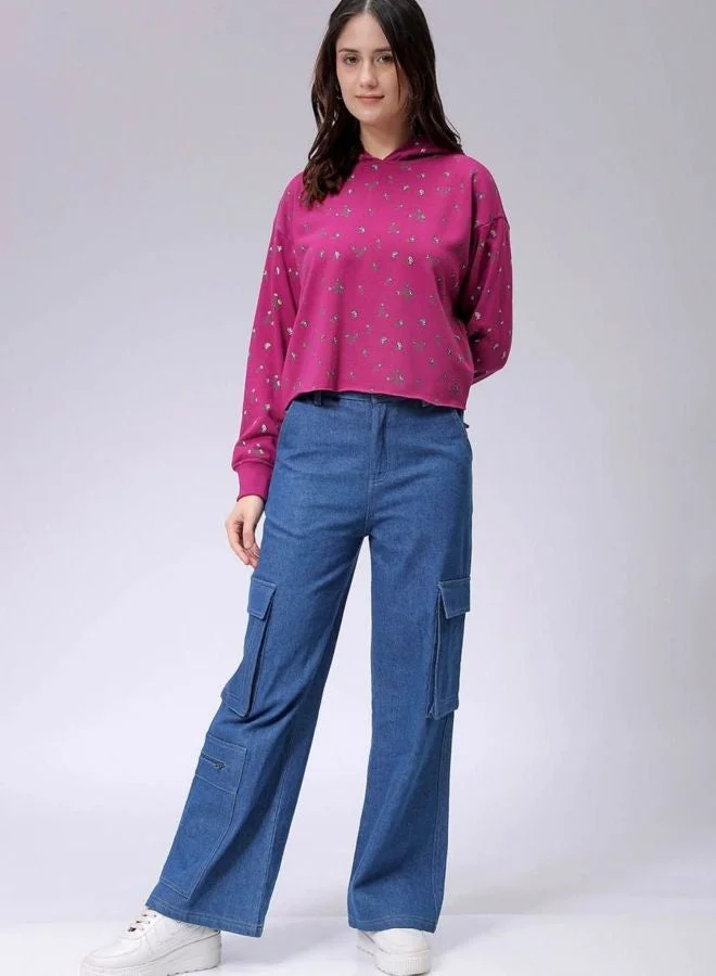 Freehand  Women Relaxed Fit Ditsy Printed Hooded Neck Long Sleeve Hooded Sweatshirt for Women | Best Price UAE