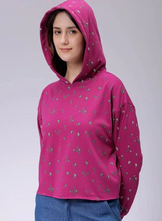 Freehand  Women Relaxed Fit Ditsy Printed Hooded Neck Long Sleeve Hooded Sweatshirt for Women | Best Price UAE