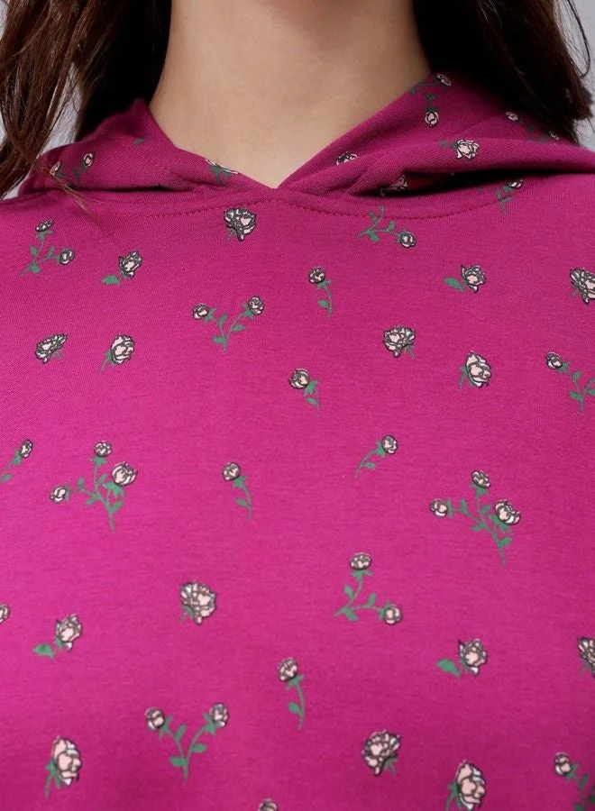 Freehand  Women Relaxed Fit Ditsy Printed Hooded Neck Long Sleeve Hooded Sweatshirt for Women | Best Price UAE