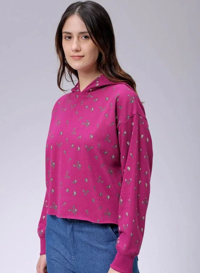 Freehand  Women Relaxed Fit Ditsy Printed Hooded Neck Long Sleeve Hooded Sweatshirt for Women | Best Price UAE