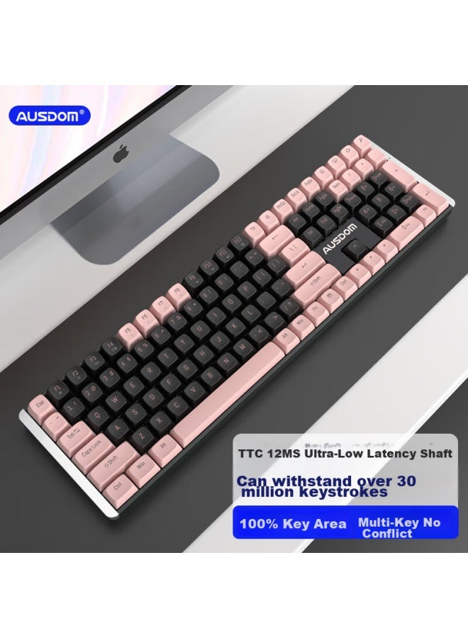 AUSDOM Asdun Hola111 Mechanical Keyboard, Wireless 2.4g Gaming E-sports Home Office Keyboard, Desktop Laptop 100% Layout Multi-key Anti-ghosting, Black And White - Image 1