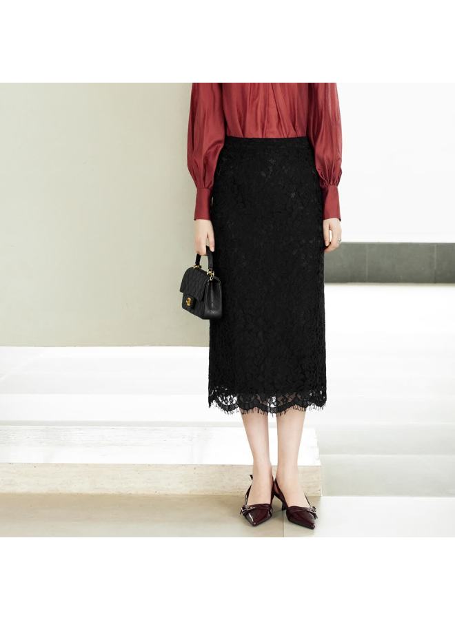 Yanyee Elegant Lace Jacquard Midi Skirt Women Autumn Light Mature French Vintage High Waist Skirt Black Xxl/44 - Image 1