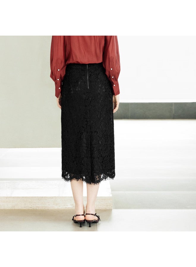 Yanyee Elegant Lace Jacquard Midi Skirt Women Autumn Light Mature French Vintage High Waist Skirt Black Xxl/44 - Image 3
