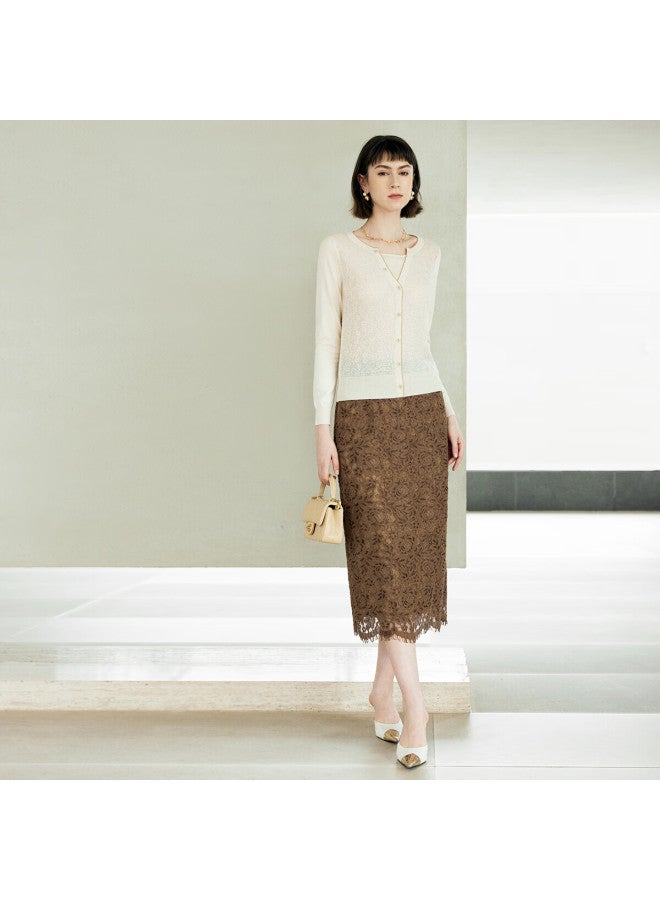 Yanyee Elegant Lace Jacquard Midi Skirt Women Autumn Light Mature French Vintage High Waist Skirt Black Xxl/44 - Image 2