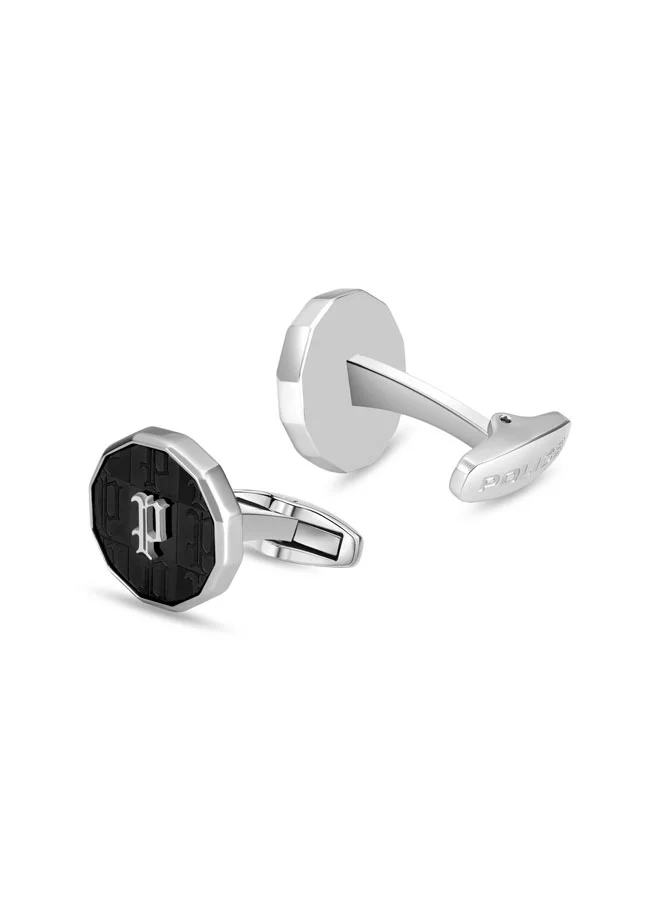POLICE Plaid Black & Silver Monogram Cufflinks for Men