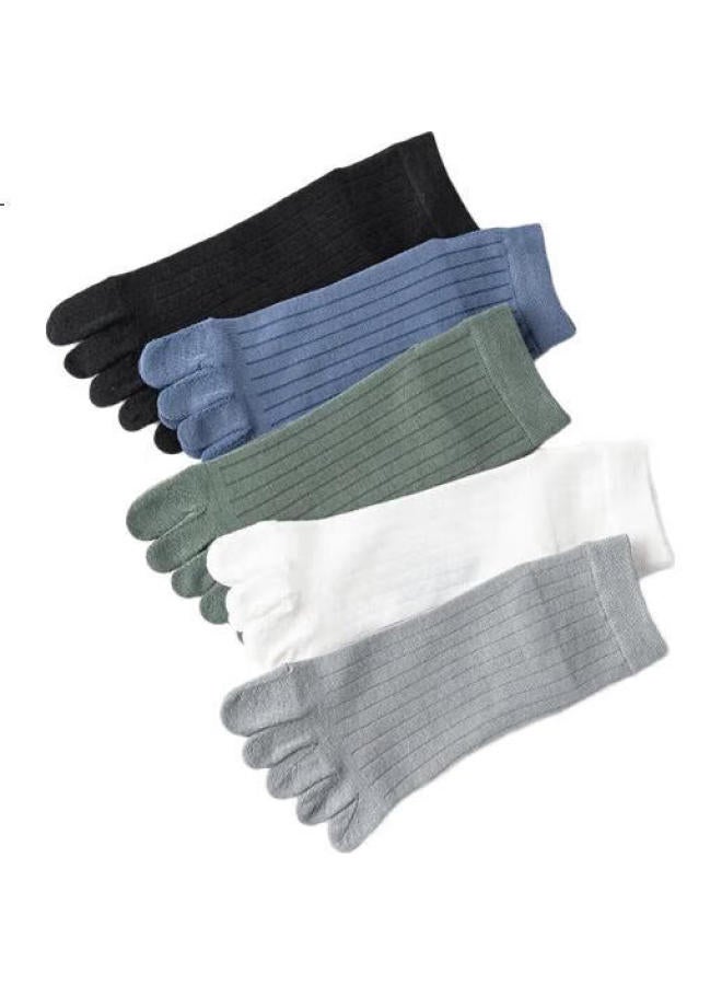 Yimian Men'S Antibacterial And Odor-Resistant Summer Thin Xinjiang Cotton Mid-Calf Socks With Sweat Absorption And Toe Separation Design, 5 Pairs For Summer - Image 1