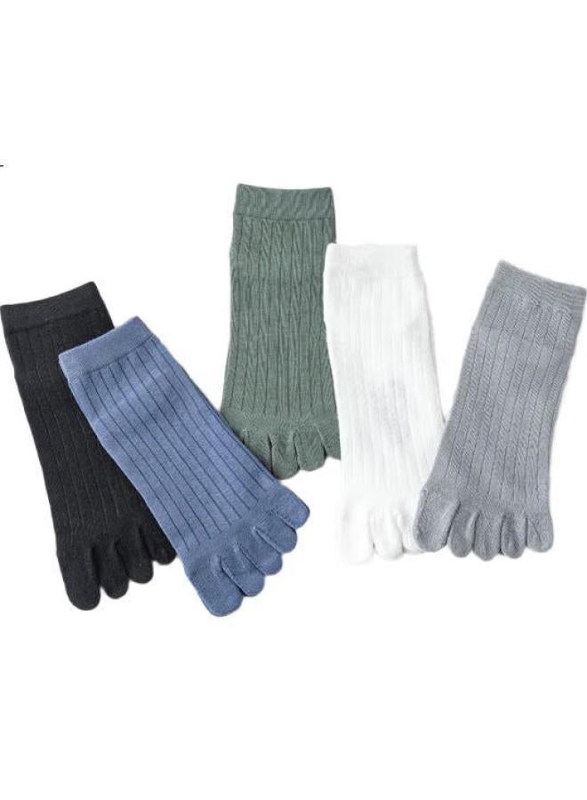 Yimian Men'S Antibacterial And Odor-Resistant Summer Thin Xinjiang Cotton Mid-Calf Socks With Sweat Absorption And Toe Separation Design, 5 Pairs For Summer - Image 3