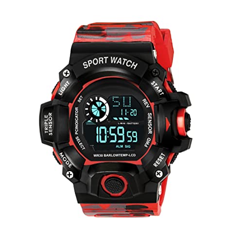 ASGARD Multi Functional Silicone Sports Digital Black Dial Men's Watch (Black Dial Red Colored Strap) (Camo Red) - Image 1