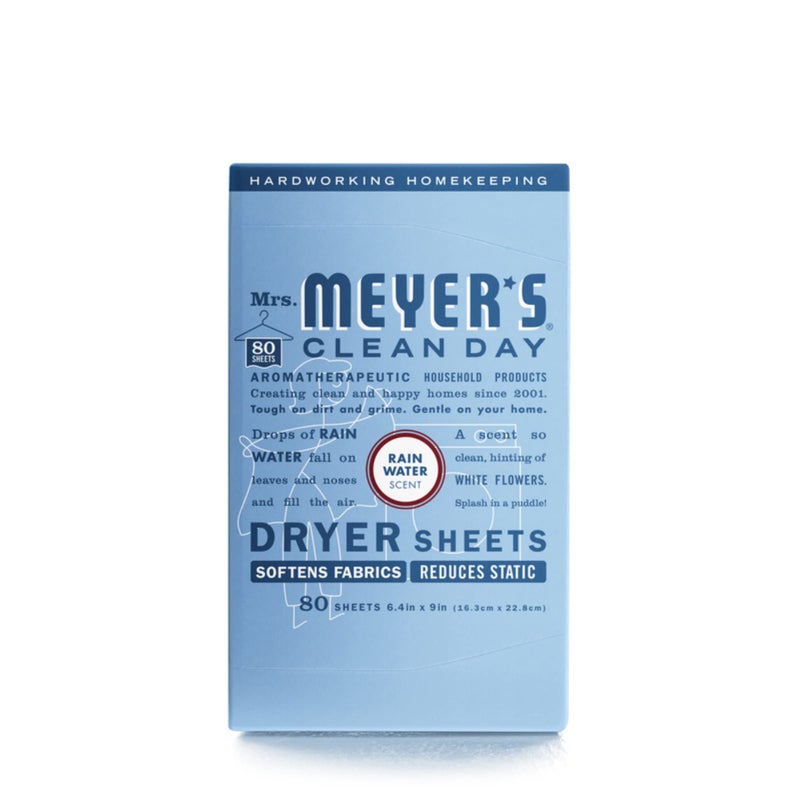 MRS. MEYER'S CLEAN DAY Dryer Sheets, Fabric Softener, Reduces Static, Infused with Essential Oils, Rain Water Scent, 80 Count - Image 5