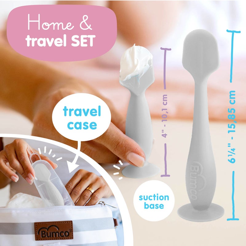 Baby Bum Brush Bumco Baby Bum Brush + Mini Baby Diaper Cream Spatula with Case - BPA-Free Silicone Diaper Spatula, Mom-Invented Butt Paste Applicator (Gray & Gray) - Image 4