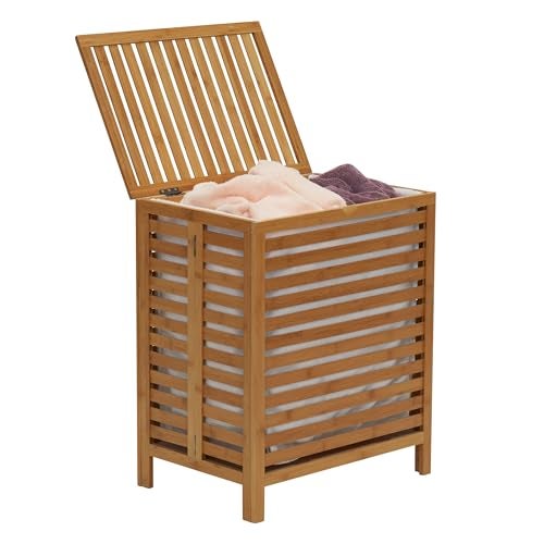 Household Essentials Bamboo Laundry Hamper, Slated Hamper with Natural Cotton Bag, Removable Bag and Foldable Frame, Chic and Environmentally Friendly - Image 5