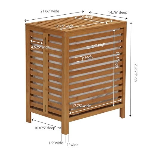 Household Essentials Bamboo Laundry Hamper, Slated Hamper with Natural Cotton Bag, Removable Bag and Foldable Frame, Chic and Environmentally Friendly - Image 4