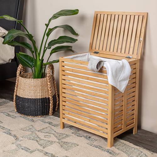 Household Essentials Bamboo Laundry Hamper, Slated Hamper with Natural Cotton Bag, Removable Bag and Foldable Frame, Chic and Environmentally Friendly - Image 3