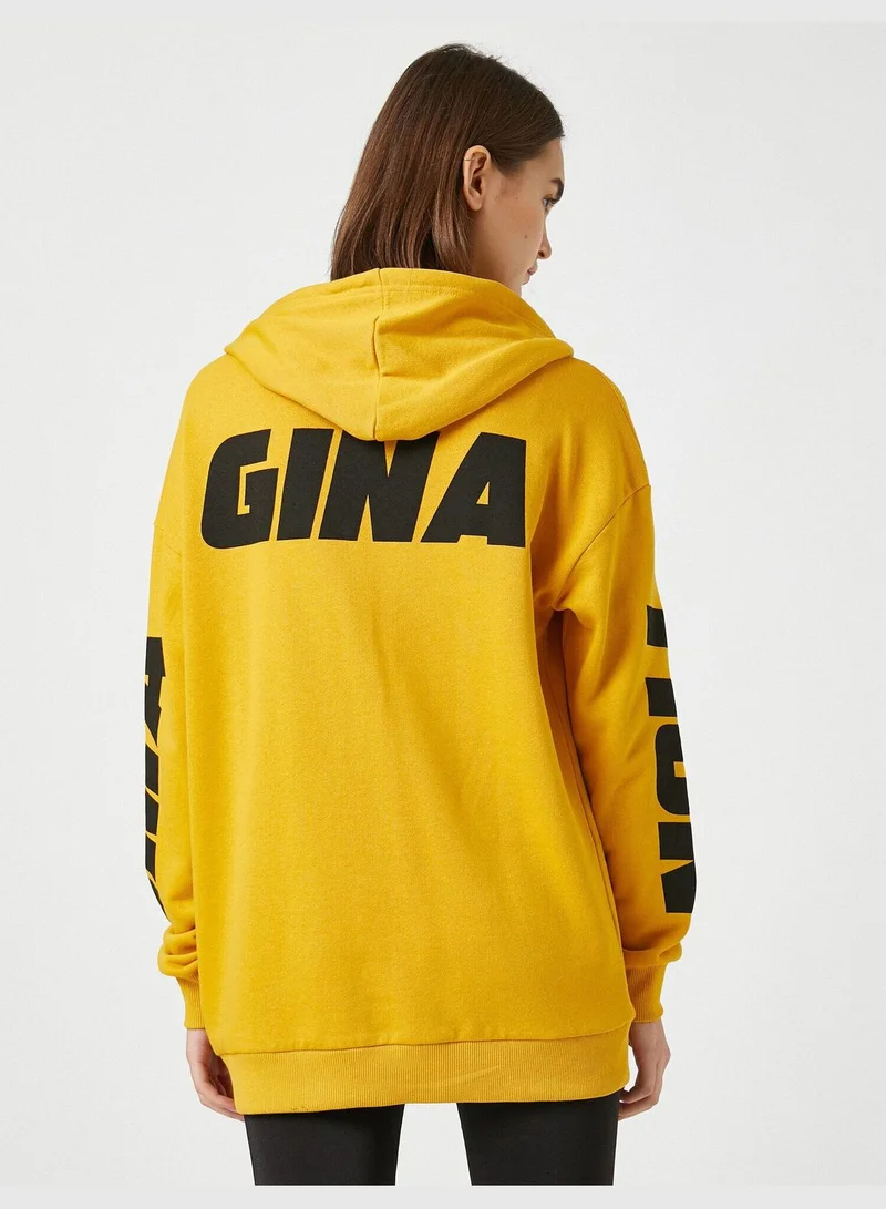 KOTON 100% Cotton Hooded Letter Printed Sweatshirt