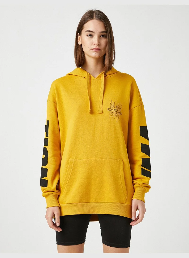 KOTON 100% Cotton Hooded Letter Printed Sweatshirt