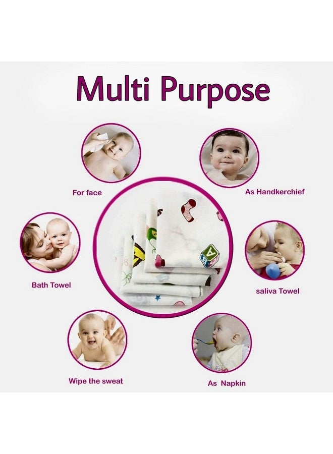 Trance Home Linen Super Soft 100% Cotton Thin Malmal Face Towels | Reusable Hygiene Wash Cloth | Napkin For New Babies | School Use (Small 40X40 Cm, Nursery Designs - Pack Of 5 Pcs), 200 Tc - Image 3