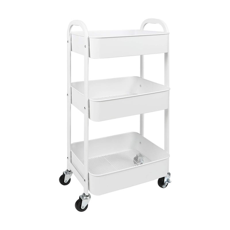 MAX Houser 3Tier Rolling Utility Cart with Caster WheelsEasy Assembly for Kitchen Bathroom White