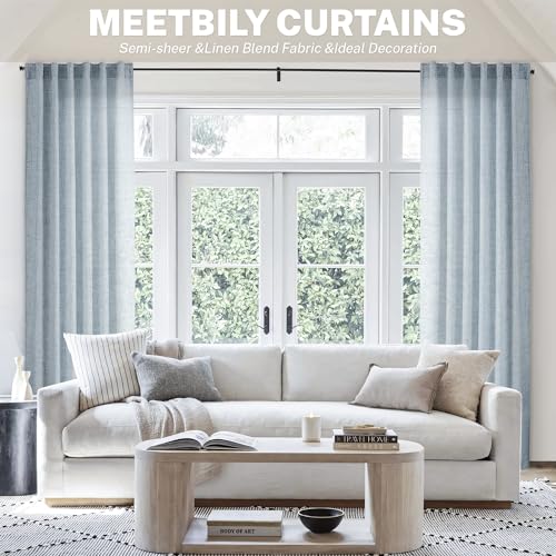 MEETBILY Dusty Blue Linen Curtains 84 Inches Long for Living Room 2 Panels Set Back Tab Farmhouse Boho Light Filtering Semi Sheer Stone Blue Curtains Grey Blue Drapes for Bedroom Vintage Country Decor - Image 4