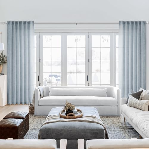 MEETBILY Dusty Blue Linen Curtains 84 Inches Long for Living Room 2 Panels Set Back Tab Farmhouse Boho Light Filtering Semi Sheer Stone Blue Curtains Grey Blue Drapes for Bedroom Vintage Country Decor - Image 5