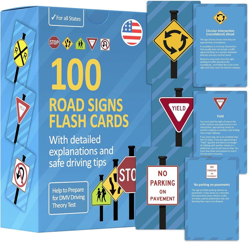 WELL BALANCED Road Signs Flash Cards with Detailed Explanations and Safe Driving Tips Stocking Stuffers for Teens Teen Boy Gifts Gifts for Teen Boys Teenage Boy Gift Educational Gift - Image 4
