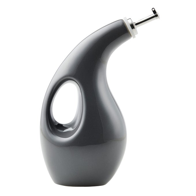 48465 CERAMIC EVOO OIL AND VINEGAR DISPENSING BOTTLE WITH SPOUT 24 OUNCE DARK GRAY