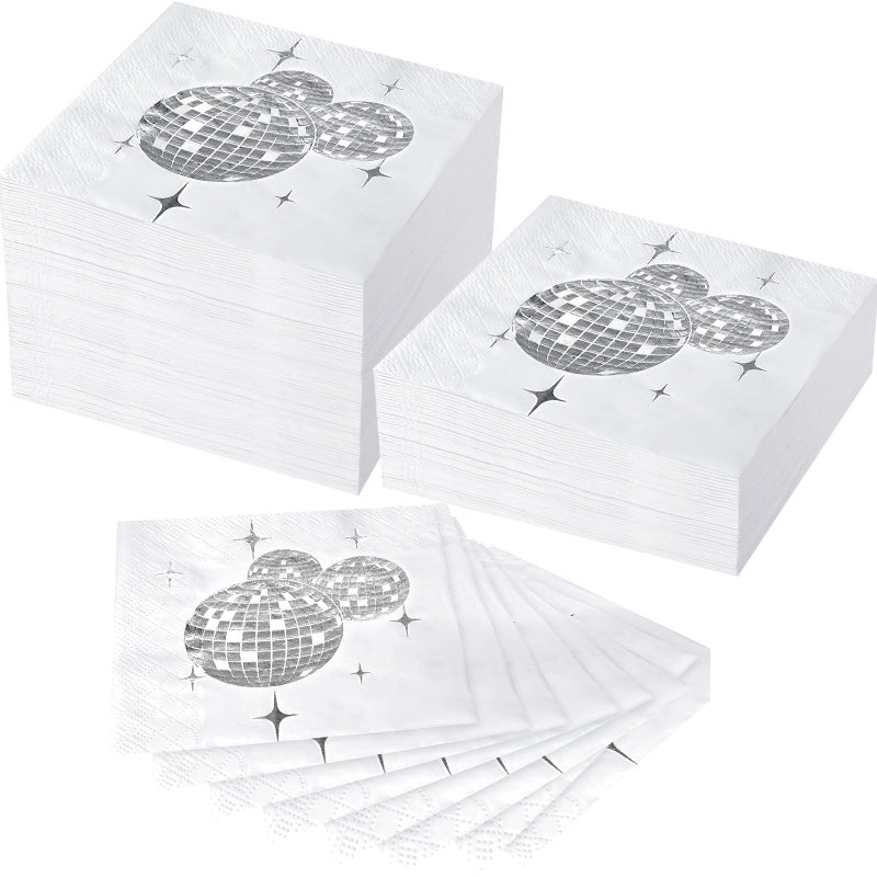 Disco Ball Napkins Party Decoration Disposable Cocktail Napkin with Silver Foil Last Disco Bach 70s 80s 90s Party Supplies for Wedding Birthday 3 Ply 5 InchSimple200 Pcs