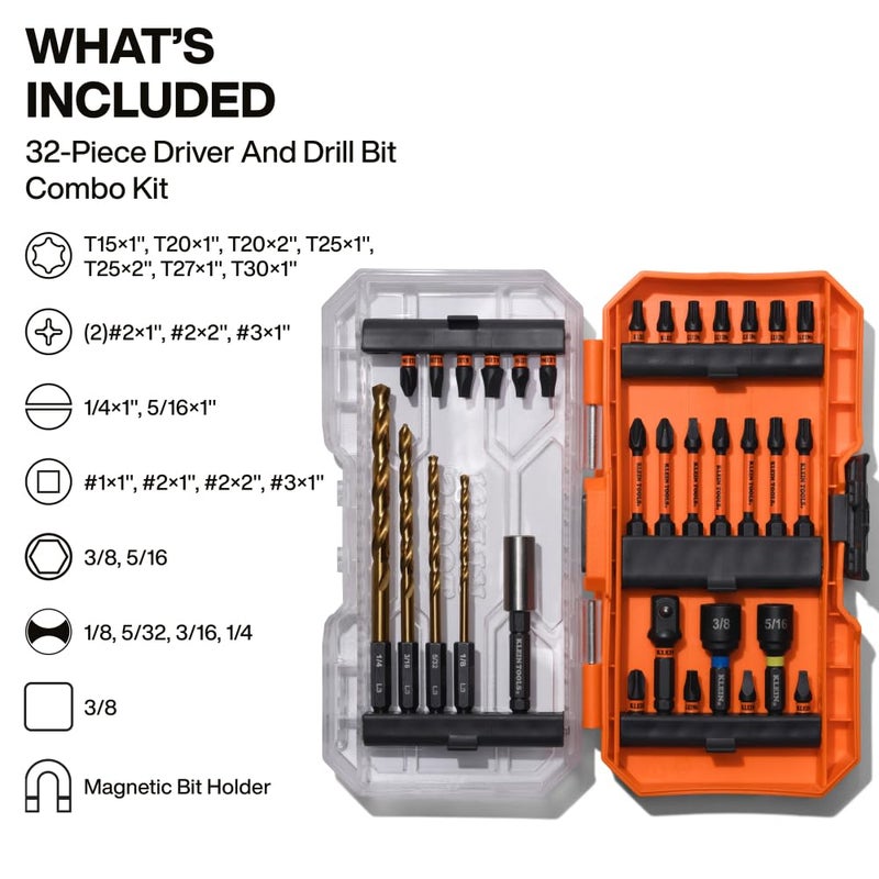 Klein Tools 33811 Drill and Driver Bit Set 32-Piece, Impact Driver Set, Titanium Coated Drill Bits, Precision Machined, MODbox Compatible Storage Case, Professional Tool Kit - Image 2