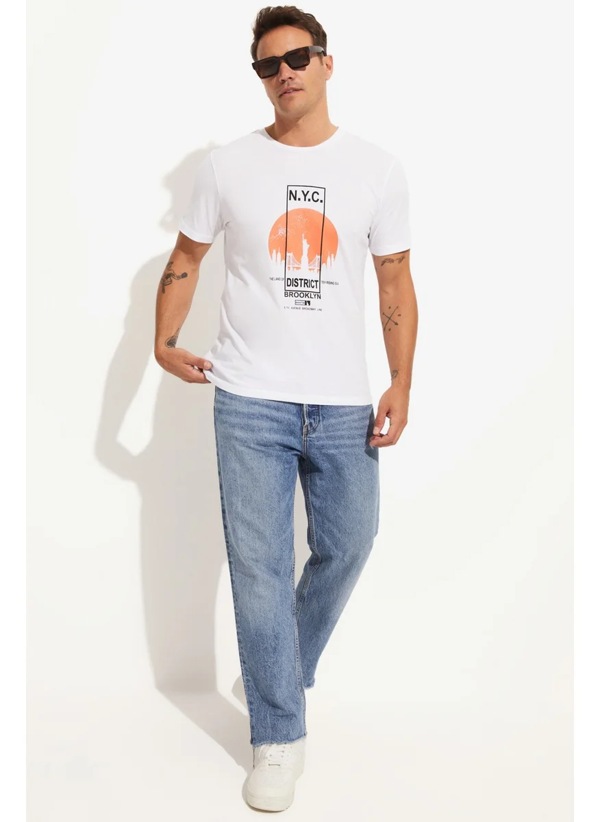 جون Men's Regular Fit 100% Cotton Printed Crew Neck T-Shirt