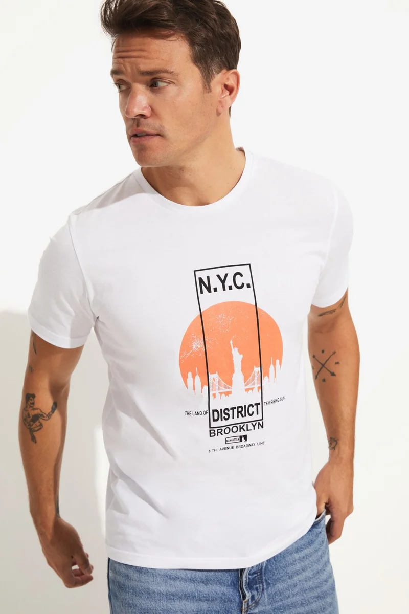 JUNE Men's Regular Fit 100% Cotton Printed Crew Neck T-Shirt