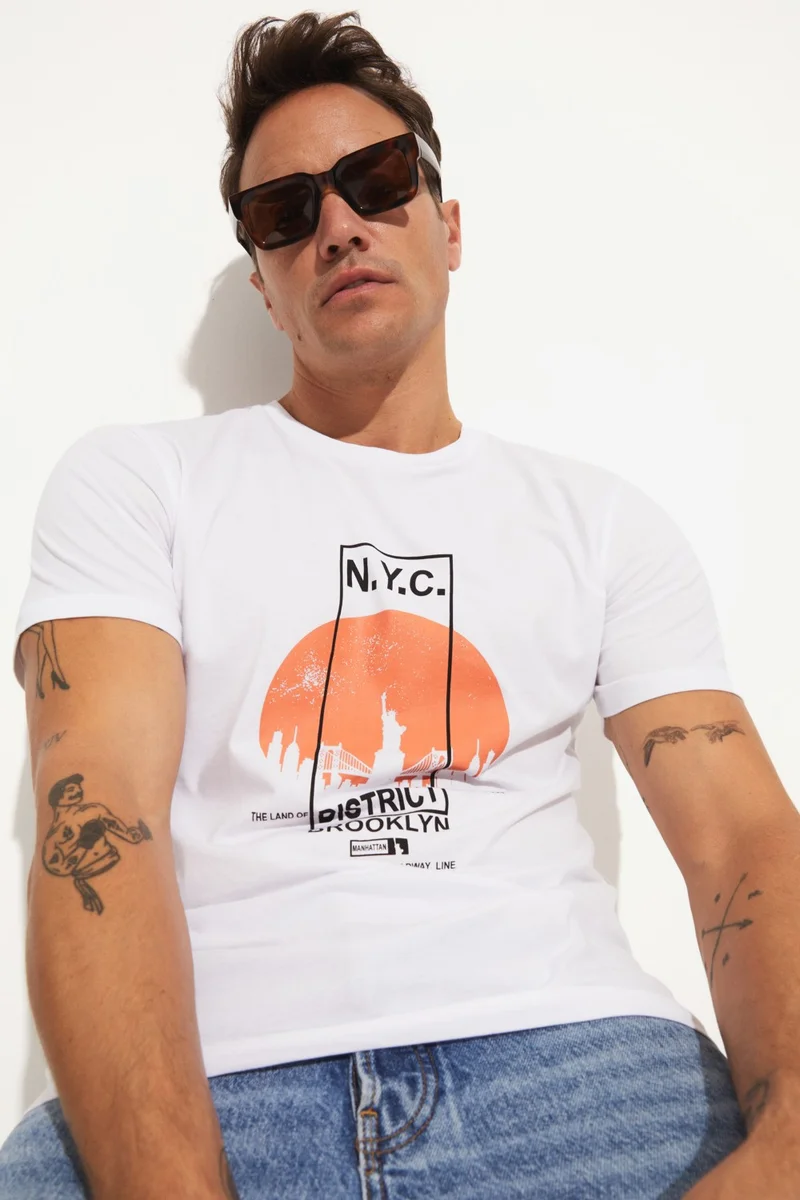 JUNE Men's Regular Fit 100% Cotton Printed Crew Neck T-Shirt