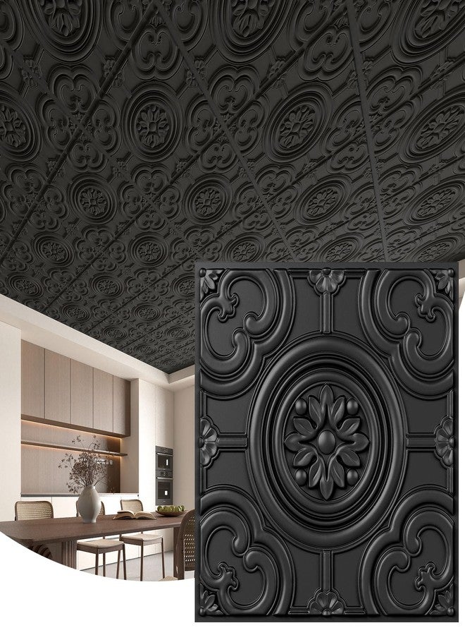 WOWSTAR 12-Pack 24"x24" Drop Ceiling Tiles, Waterproof Glue up Ceiling Panels, Black - Image 2